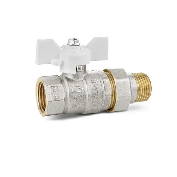 Кран шаровой латунь LD  Pride  3/4", бабочка,белая ВР/НР со сгоном прямой 