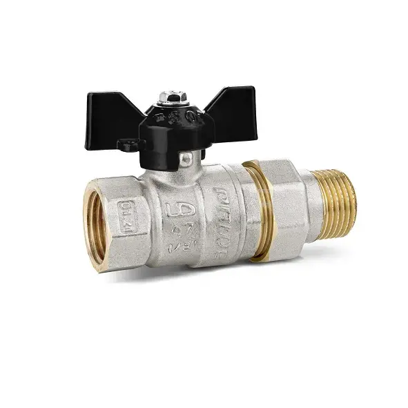 Кран шаровой латунь LD  Pride  1/2", бабочка,чёрная ВР/НР со сгоном прямой 