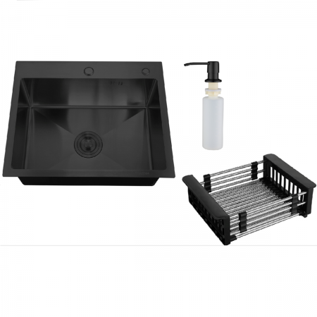 Мойка кухонная врезная MR-5843BL Набор 3 в 1 РМС (кух. мойка+корзина разд. + дозатор врезной)