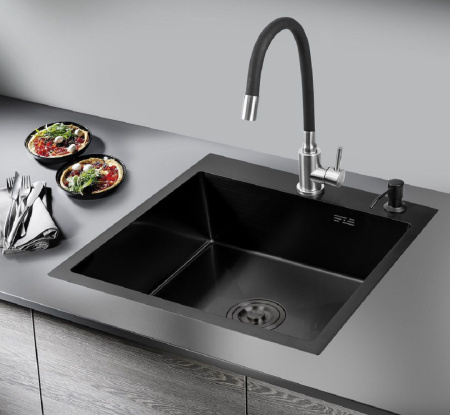 Мойка кухонная РМС 500*500 (3 в 1) + корз. раздв. + дозатор врезной MR-5050BL