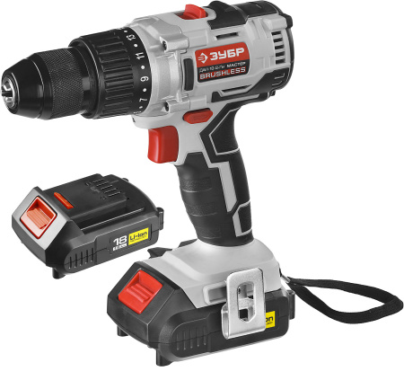 Дрель-шуруповерт ЗУБР "МАСТЕР", бесщеточный двигатель, Литий-ион, 2 скорости, реверс,18 В; 1.5 Ач; 1