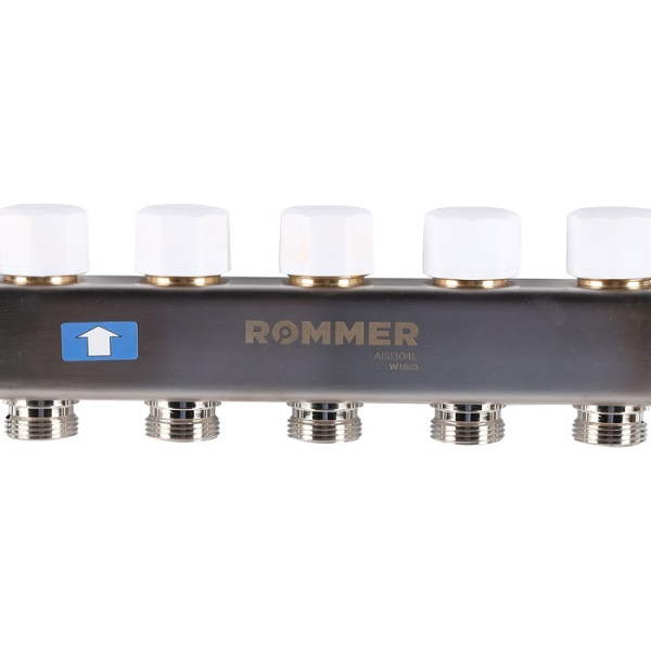 Коллектор из нержавеющей стали ROMMER   1"х3/4"х5 с расходомерами    — купить в Кургане, цены в интернет-магазине «АкваТехника»