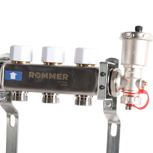Коллектор из нержавеющей стали ROMMER   1"х3/4"х3 с расходомерами    — купить в Кургане, цены в интернет-магазине «АкваТехника»