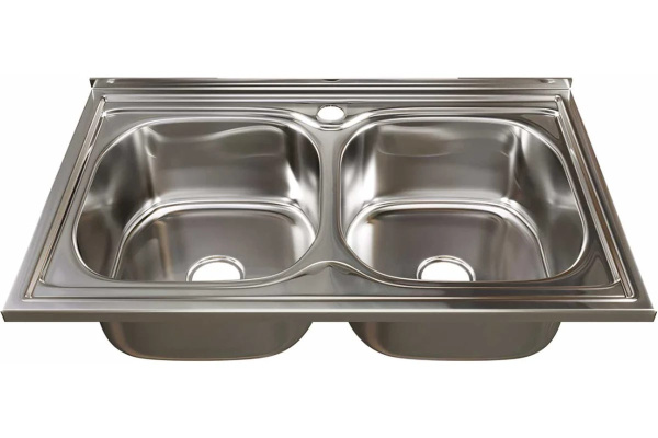 Мойка накладная MIXLINE  3 1/2" двухчашевая   50*80 (0,6) с сифоном